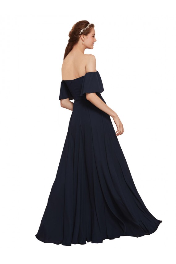 Off the Shoulder Floaty Sleeves Chiffon Bridesmaid Dress / Prom Dress with High Slit Brisbane