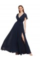 Long V-Neck Chiffon Bridesmaid Dress with Slit and V-Back Brisbane