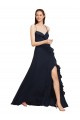 Long Chiffon Bridesmaid Dress with Criss Cross Straps and Ruffles Brisbane