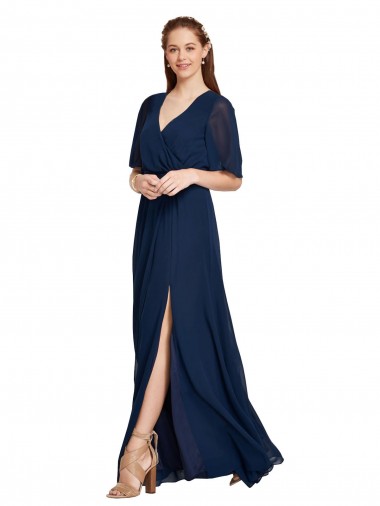 V-Neck Plush Chiffon Bridesmaid Dress with Flutter Sleeves Brisbane