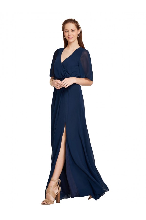 V-Neck Plush Chiffon Bridesmaid Dress with Flutter Sleeves Brisbane
