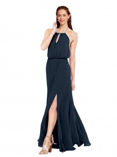 Grecian Style Halter Chiffon Bridesmaid Dress with Keyhole and Slit Brisbane