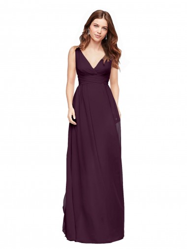 Plunging V-Neckline Long Chiffon Bridesmaid Dress with Deep V-Back Brisbane