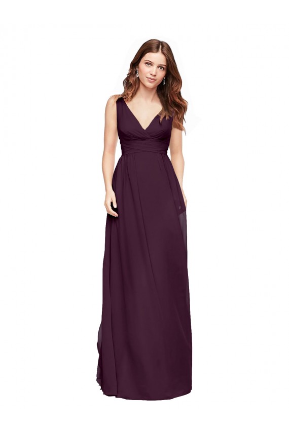 Plunging V-Neckline Long Chiffon Bridesmaid Dress with Deep V-Back Brisbane