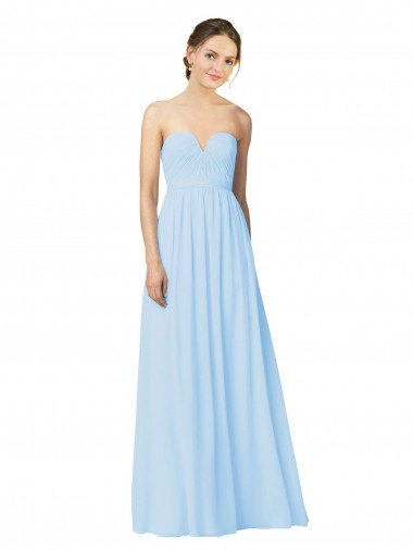 Full Length Chiffon Bridesmaid Dress with Deep Sweetheat and Shirred Bodice Brisbane
