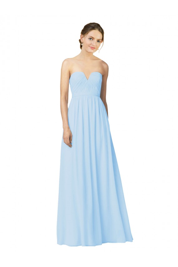 Full Length Chiffon Bridesmaid Dress with Deep Sweetheat and Shirred Bodice Brisbane
