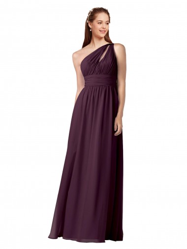 One Shoulder Chiffon Bridesmaid Dress with Front Keyhole and Shirred Bodice Brisbane