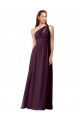 One Shoulder Chiffon Bridesmaid Dress with Front Keyhole and Shirred Bodice Brisbane