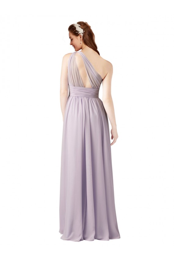 One Shoulder Chiffon Bridesmaid Dress with Front Keyhole and Shirred Bodice Brisbane