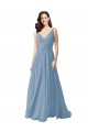 Long Chiffon V-Neck and Self Sash Bridesmaid Dress with Shirred Criss Cross Bodice Brisbane