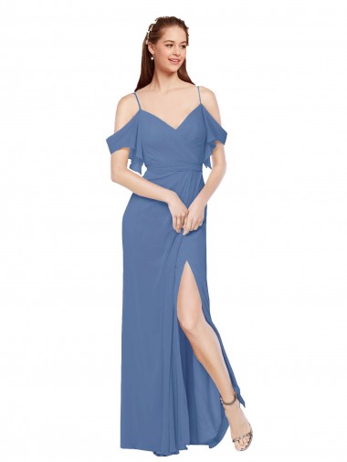 Mock-Wrap Off the Shoulder Long Chiffon Bridesmaid Dress with Side Slit Brisbane