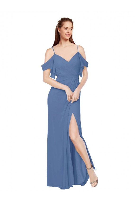 Mock-Wrap Off the Shoulder Long Chiffon Bridesmaid Dress with Side Slit Brisbane