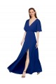 V-Neck Long Chiffon Bridesmaid Dress with Dolman Sleeved Bodice and Slit Brisbane