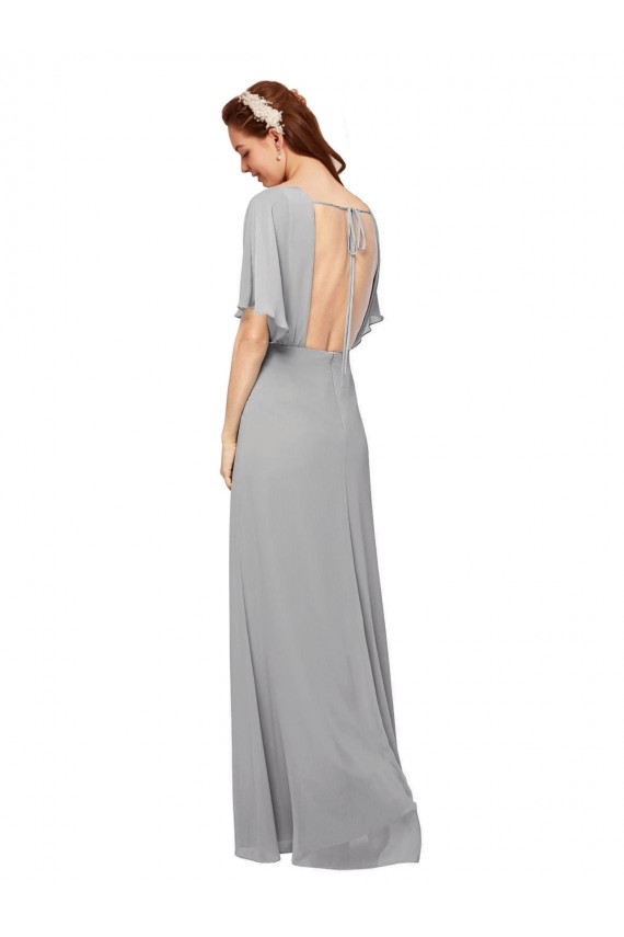V-Neck Long Chiffon Bridesmaid Dress with Dolman Sleeved Bodice and Slit Brisbane