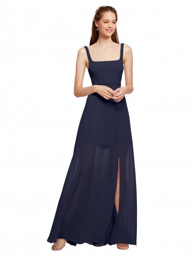 Squre Necked Long Chiffon Bridesmaid Dress with Front Slit Brisbane