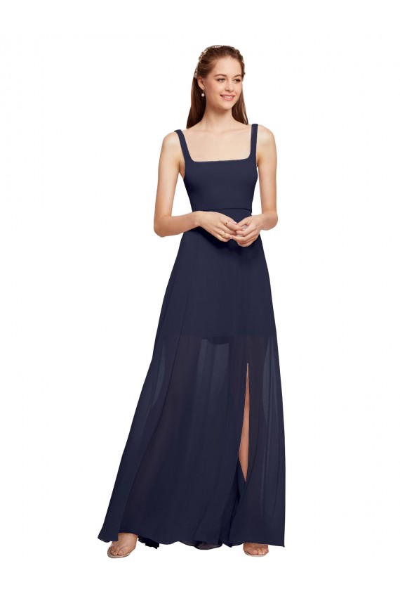 Squre Necked Long Chiffon Bridesmaid Dress with Front Slit Brisbane