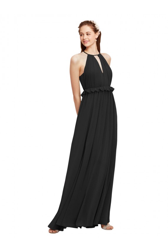 Halter Neck Front Keyhole Chiffon Bridesmaid Dress with Shirred Waist Brisbane