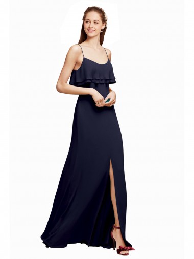 Draped Long Chiffon Bridesmaid Dress with Straps and Layers Brisbane