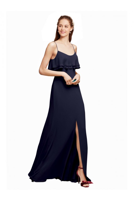 Draped Long Chiffon Bridesmaid Dress with Straps and Layers Brisbane
