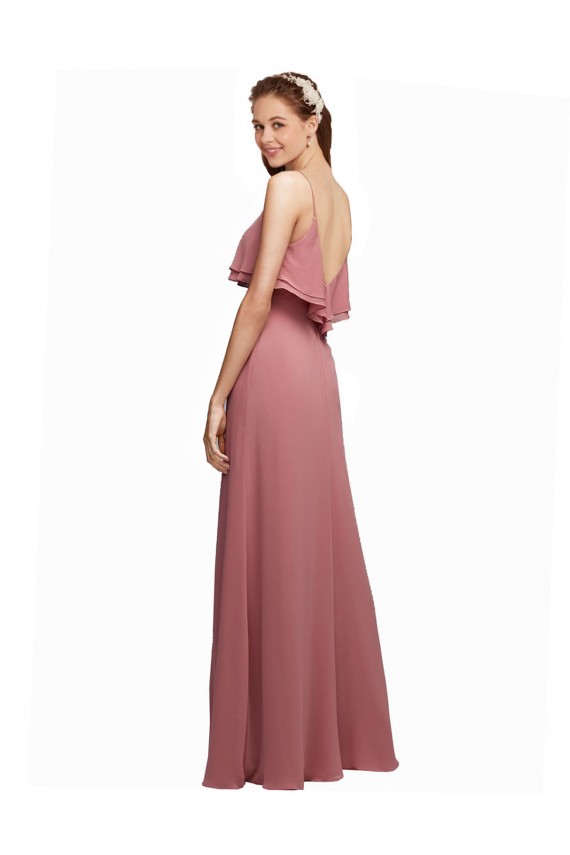 Draped Long Chiffon Bridesmaid Dress with Straps and Layers Brisbane