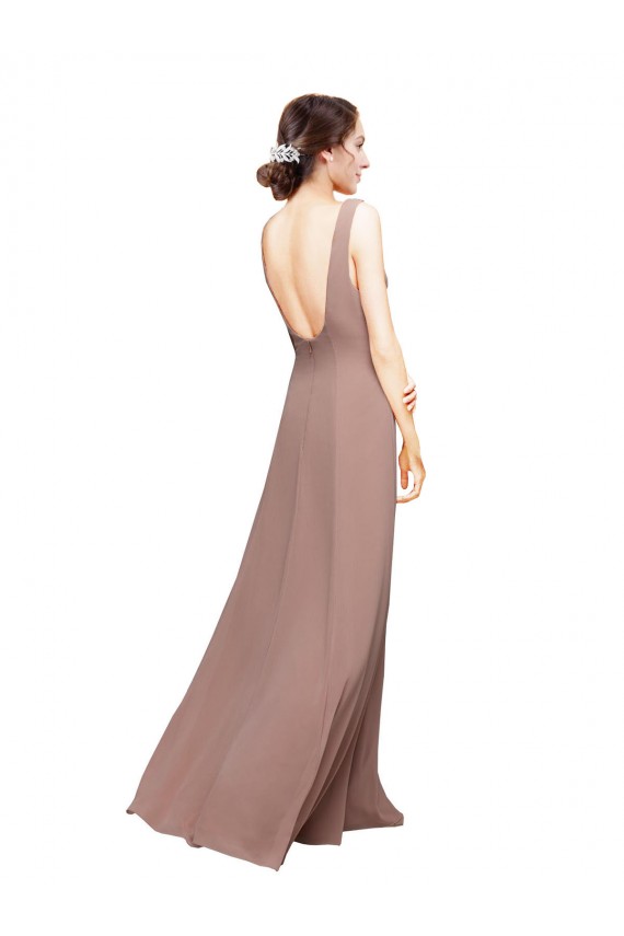 V-Neck Sheath Chiffon Bridesmaid Dress with V-Back Brisbane