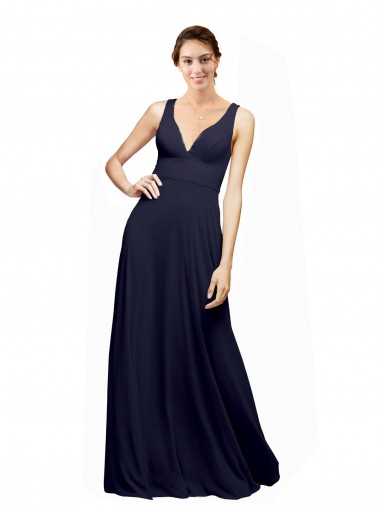 Open Back Long Chiffon Bridesmaid Dress with Plunging V-Neck Bodice Brisbane