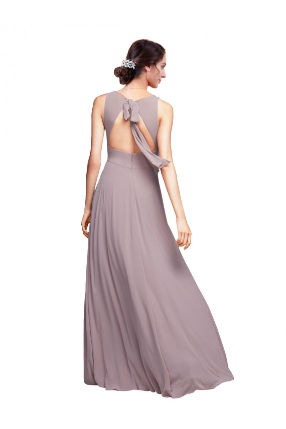 Open Back Long Chiffon Bridesmaid Dress with Plunging V-Neck Bodice Brisbane