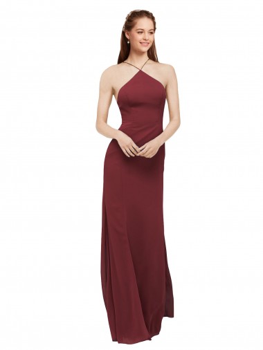 High Halter Neck Long Chiffon Bridesmaid Dress with Low Scoop Back Brisbane