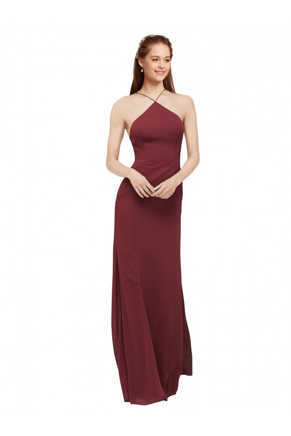 High Halter Neck Long Chiffon Bridesmaid Dress with Low Scoop Back Brisbane