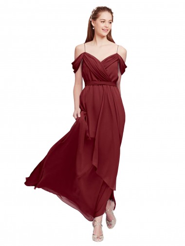 Grecian Inspired Draped Off the Shoulder Long Chiffon Bridesmaid Dress Brisbane