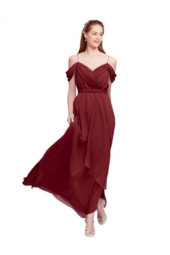 Grecian Inspired Draped Off the Shoulder Long Chiffon Bridesmaid Dress Brisbane
