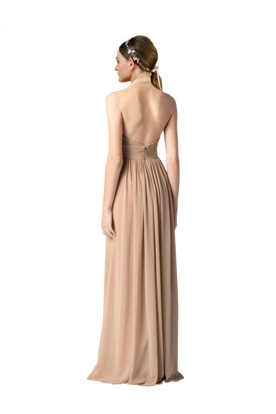 Halter V-Neck A-Line Chiffon Bridesmaid Dress with Shirred Skirt Brisbane