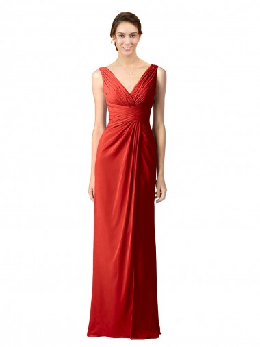 Shirred Long Floor Length Chiffon Bridesmaid Dress with V-Back Brisbane
