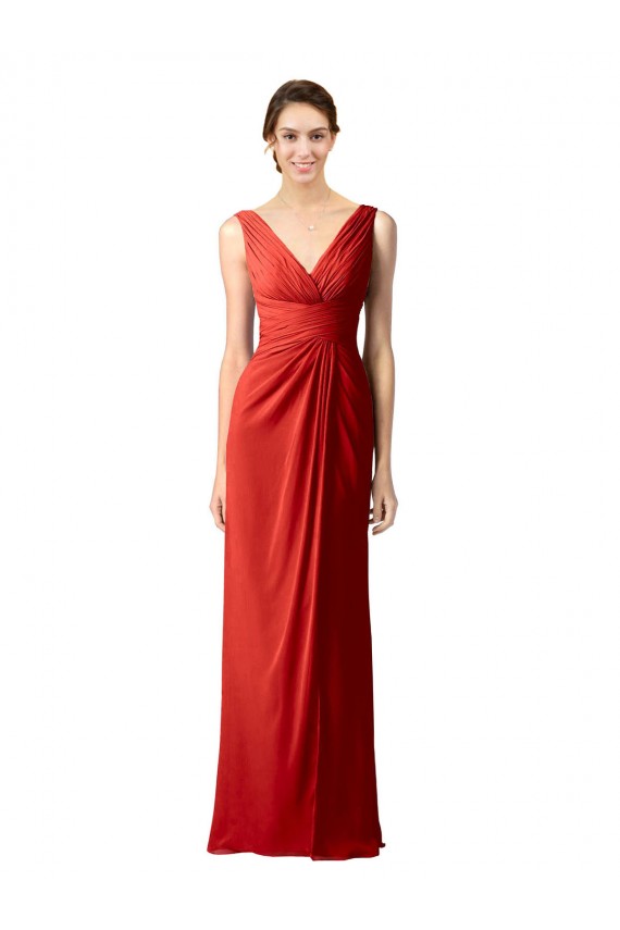 Shirred Long Floor Length Chiffon Bridesmaid Dress with V-Back Brisbane