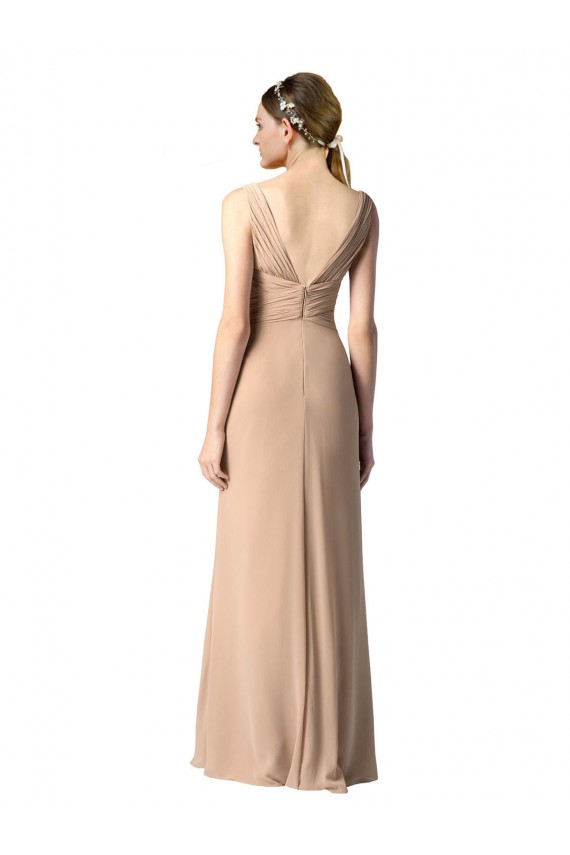 Shirred Long Floor Length Chiffon Bridesmaid Dress with V-Back Brisbane