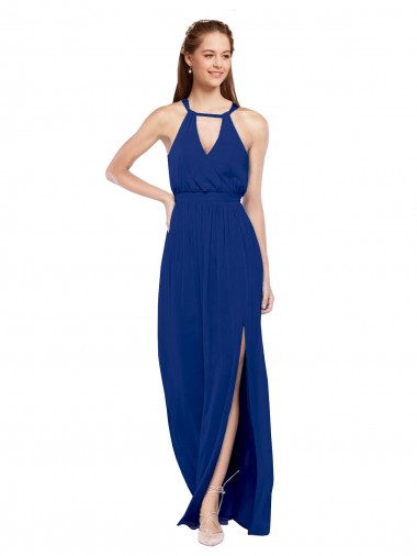 High Keyhole Neck Long Chiffon Bridesmaid Dress with Slit Brisbane