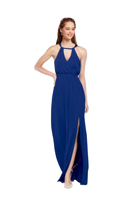 High Keyhole Neck Long Chiffon Bridesmaid Dress with Slit Brisbane