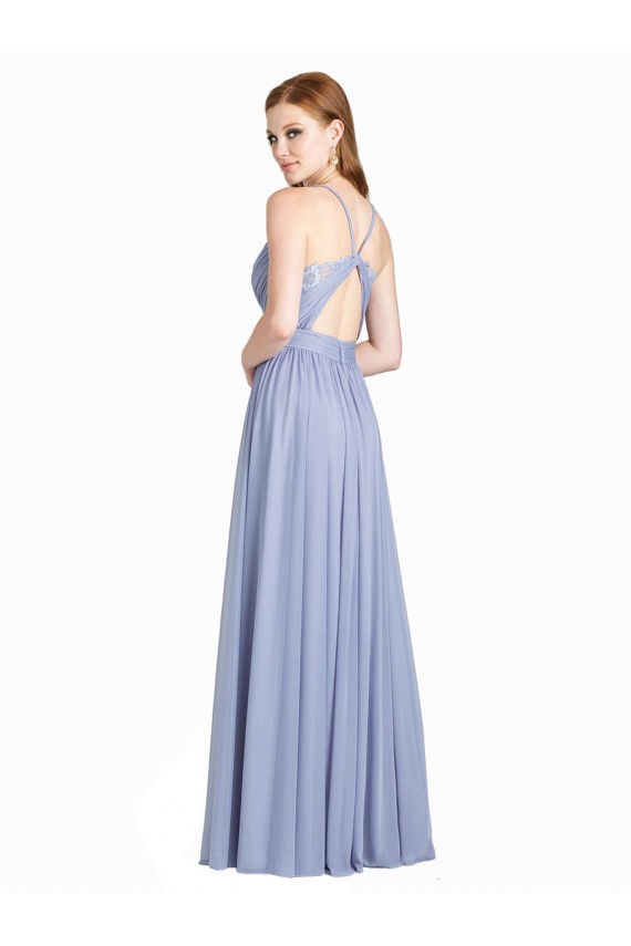 Ruched Criss Over Bodice Chiffon Bridesmaid Dress with Lace Open Back Brisbane