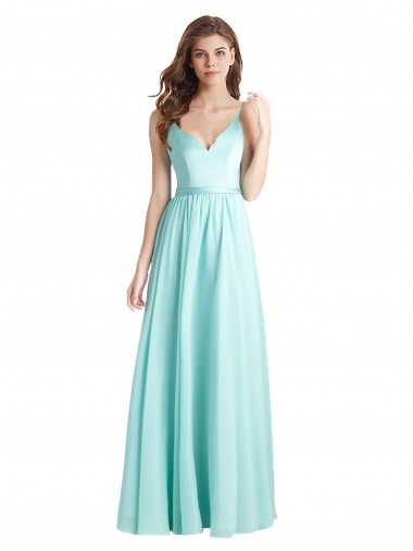 Long V-Neck Chiffon Bridesmaid Dress with Satin Bodice Brisbane