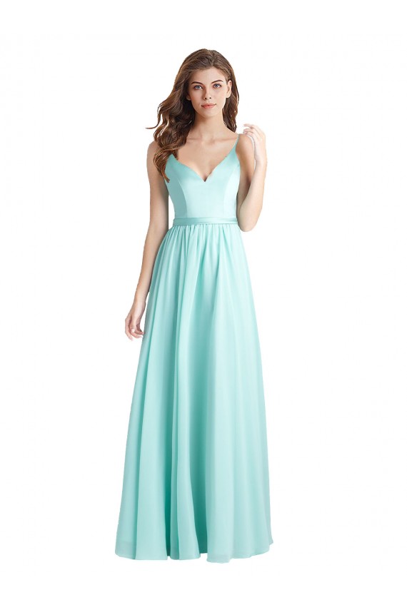 Long V-Neck Chiffon Bridesmaid Dress with Satin Bodice Brisbane