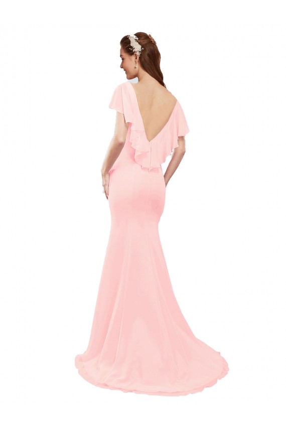 Fit and Flare Chiffon Bridesmaid Dress with V-Neck and Flutter Sleeves Brisbane