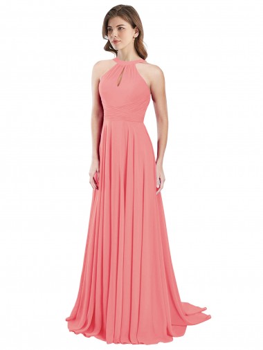 Draped A-Line Chiffon Bridesmaid Dress with Halter Keyhole Neckline Brisbane