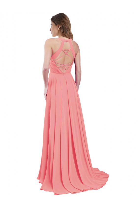Draped A-Line Chiffon Bridesmaid Dress with Halter Keyhole Neckline Brisbane