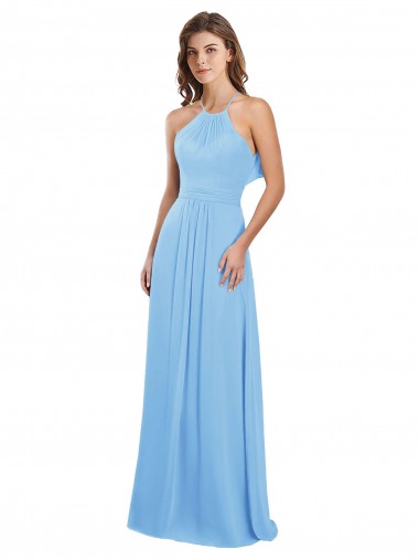 Chiffon A-Line Bridesmaid Dress with Halter Neck and Ruffled Back Straps Brisbane