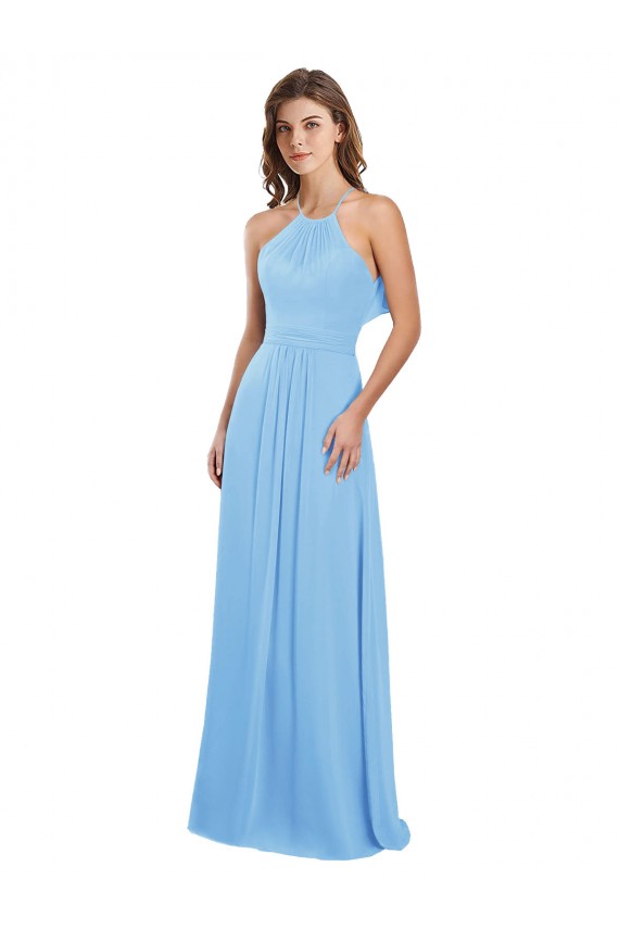 Chiffon A-Line Bridesmaid Dress with Halter Neck and Ruffled Back Straps Brisbane