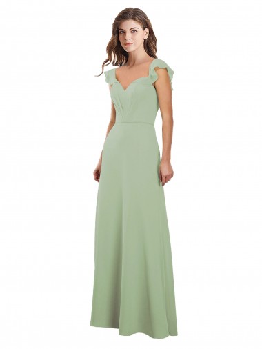 Draped Sweetheart Chiffon Bridesmaid Dress with Ruffled Cap Sleeves Brisbane