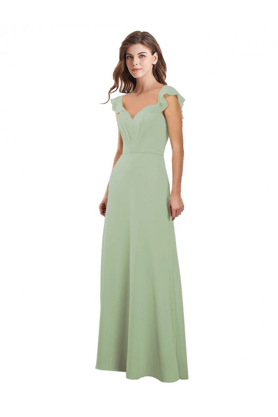 Draped Sweetheart Chiffon Bridesmaid Dress with Ruffled Cap Sleeves Brisbane