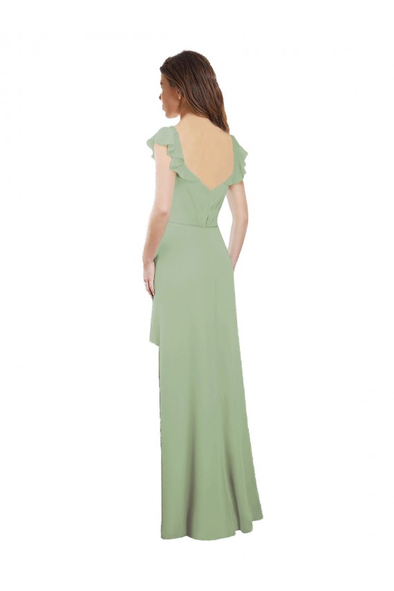 Draped Sweetheart Chiffon Bridesmaid Dress with Ruffled Cap Sleeves Brisbane
