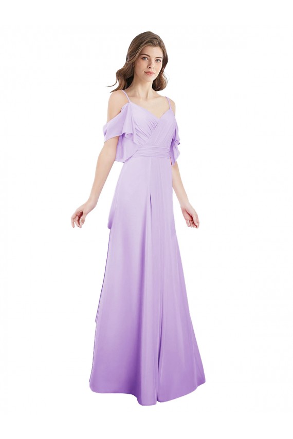 Chiffon Bridesmaid Dress with Draped Sweetheart Bodice and Off The Shoulder Flounces Brisbane