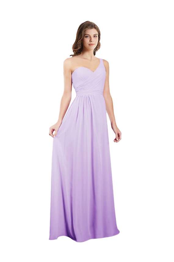 Draped One Shoulder A-Line Long Chiffon Bridesmaid Dress Brisbane